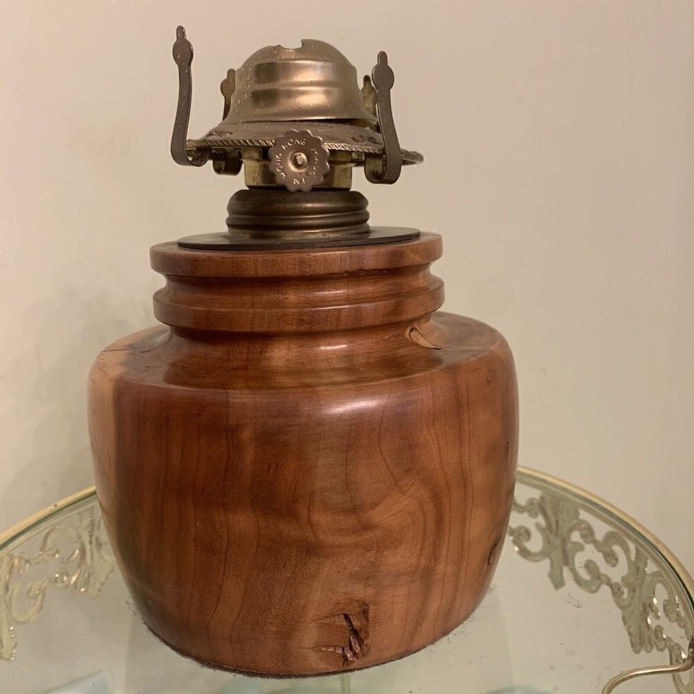 Wood and Brass Oil Lamp Base. 6.5". No Chimney. Beautifully Turned. J3
